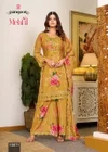 Mehfil By Rangoon Chinon With Print Fancy Work Top With Bottom Dupatta